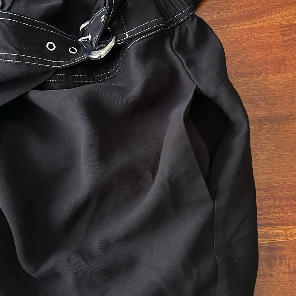 Bar III Black With White Seams Short Sleeve Belted Utility Button Up Romper‎